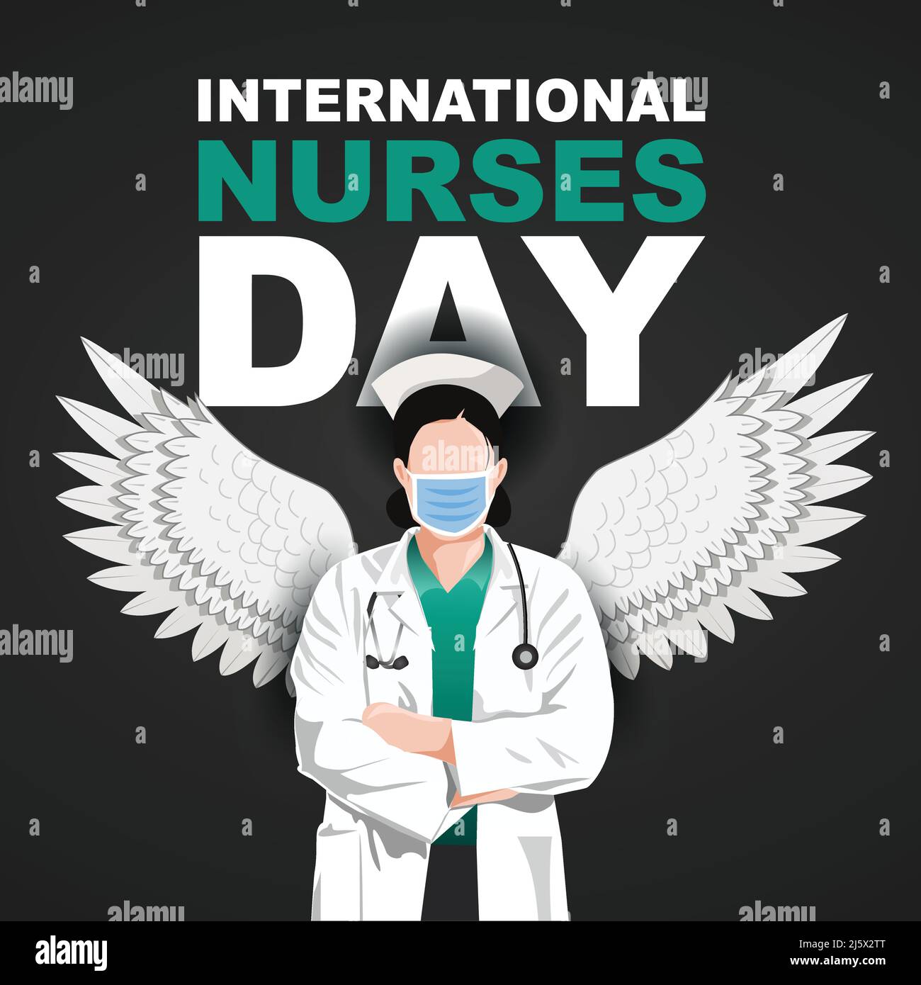 12 May. happy International Nurse Day background. half size of nurse`s uniform with wings and stethoscope. Vector illustration design Stock Vector